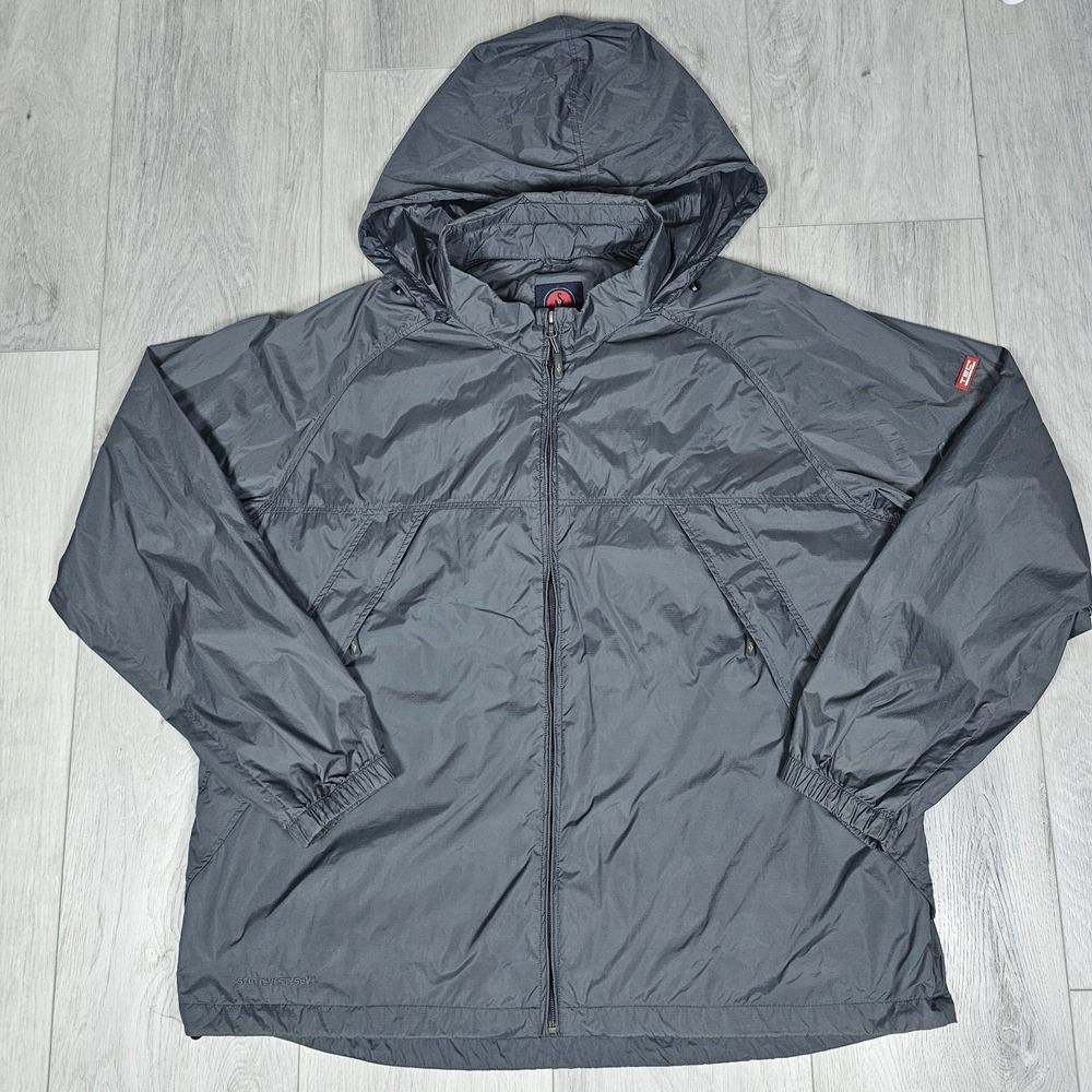 SCOTTeVEST Windbreaker Jacket Mens XXL Gray Full Zip Hoodie Mock Neck Packable